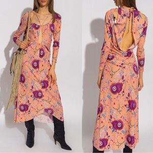 Isabel Marant Jadessi Floral Cutout Asymmetric Midi Dress Peach Womens US 10